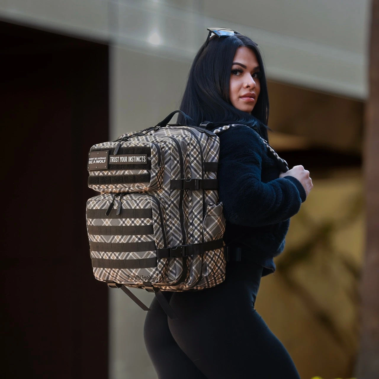 35L Backpack Black Tan Plaid 5 35L Backpack Black Tan Plaid - Image 5