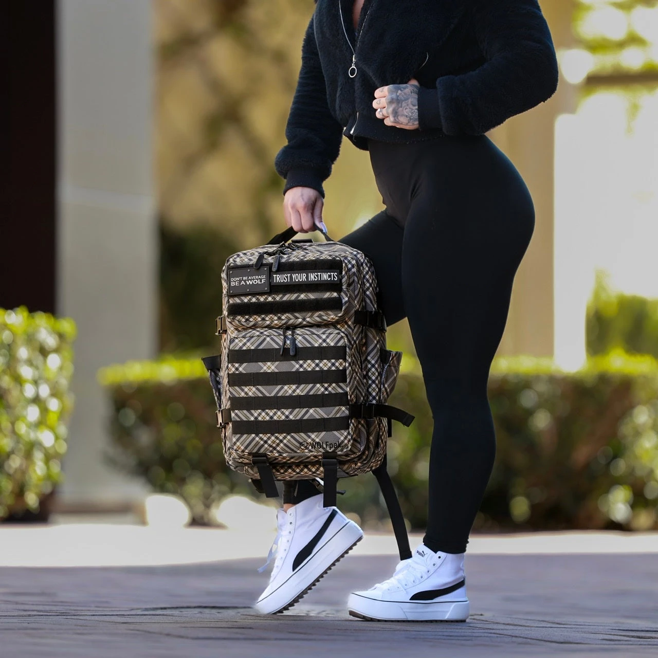 35L Backpack Black Tan Plaid 3 35L Backpack Black Tan Plaid - Image 3